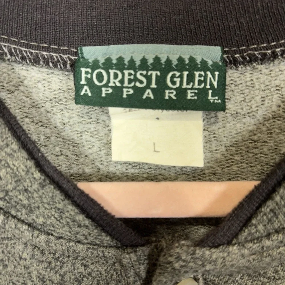 Forest Glen Apparel Henley Sweater Mens Sz L Green Deer Print USA VTG